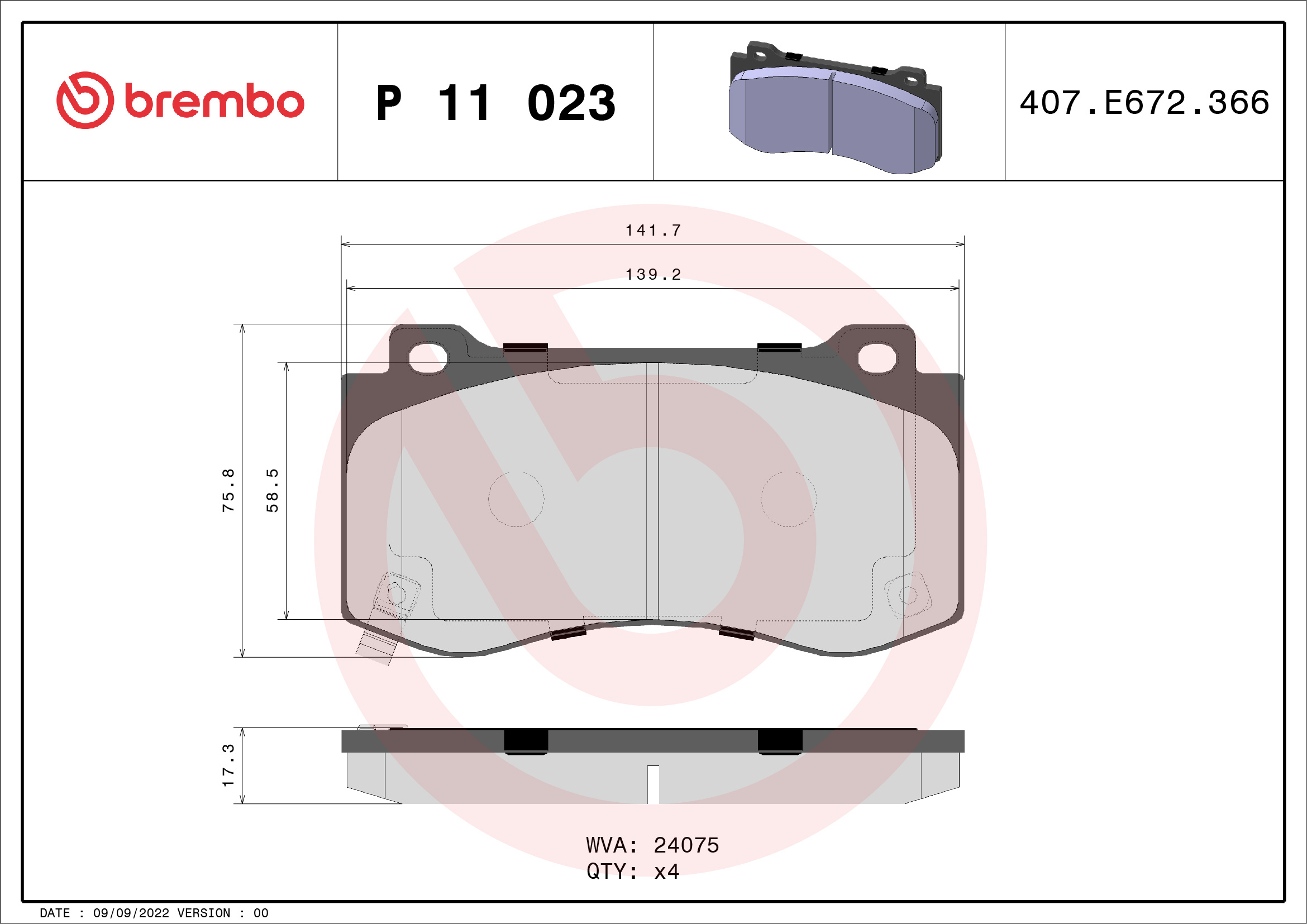 A.B.S. P 11 023 BREMBO Bremsbelagsatz, Scheibenbremse